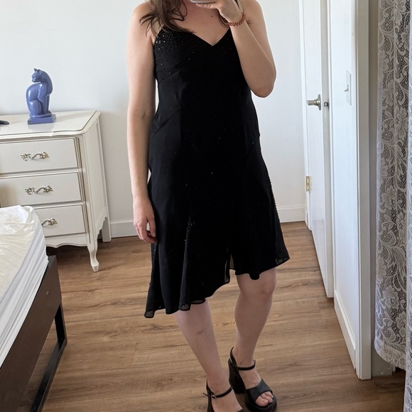 Vintage Dresses & Skirts - Vintage Evan Picone Black Sequin Mini Dress Asymmetrical Hem Witchy 6P